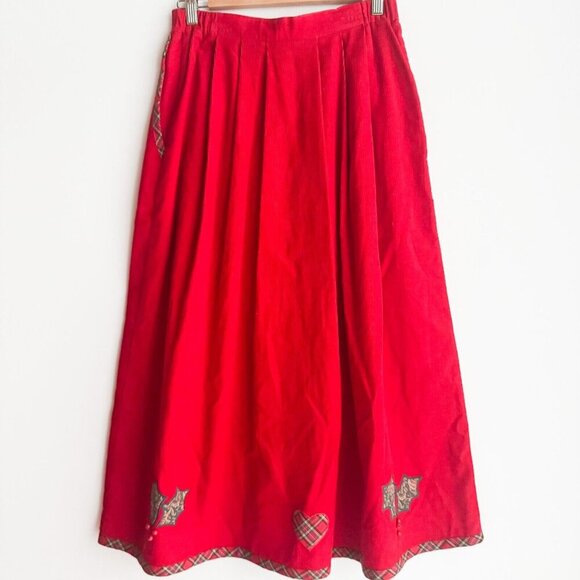 Susan Bristol Red Corduroy Patchwork Beaded Midi Skirt 8 - Picture 7 of 10